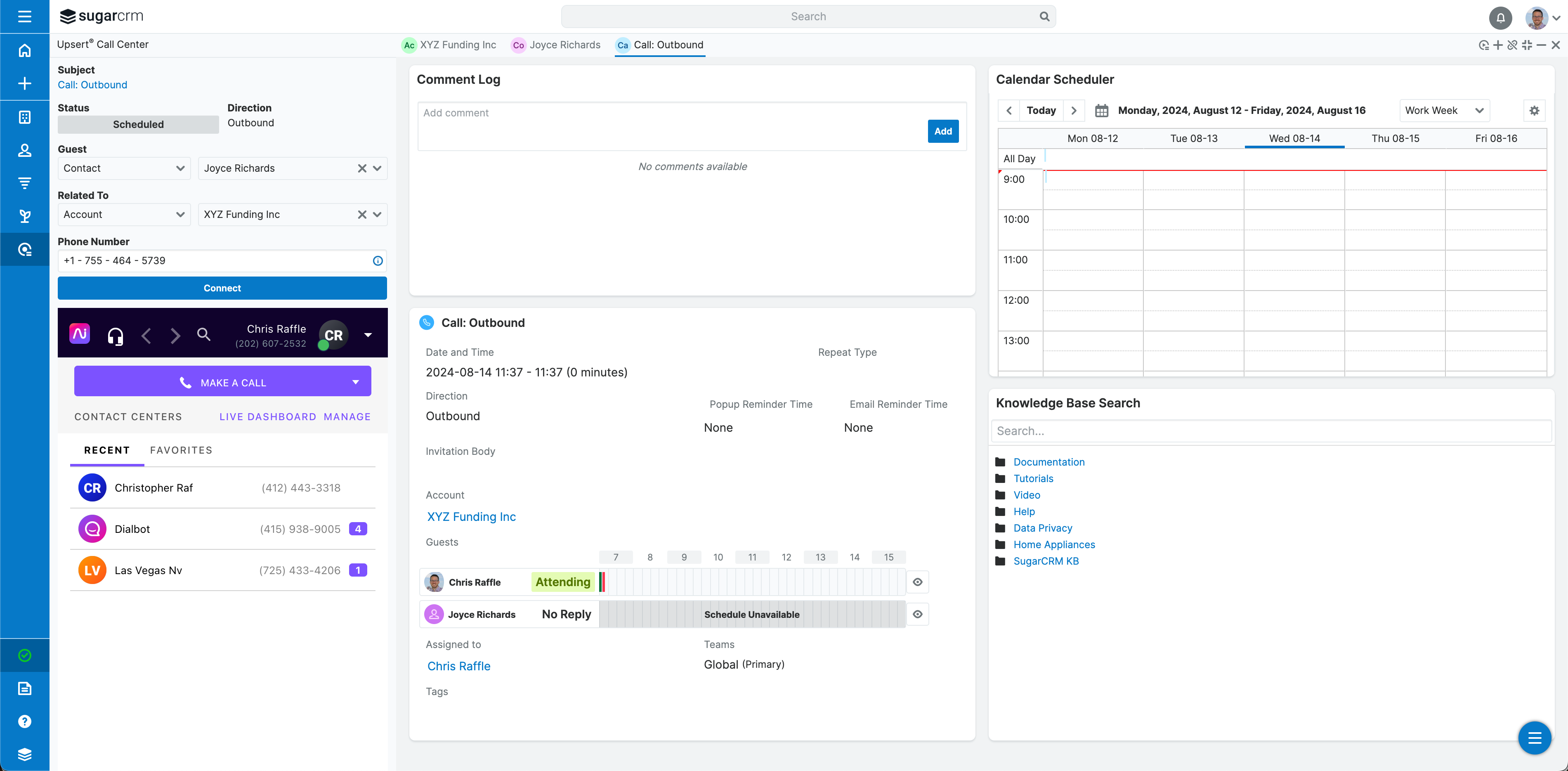 Upsert Call Center user experience when preparing for an outbound phone call